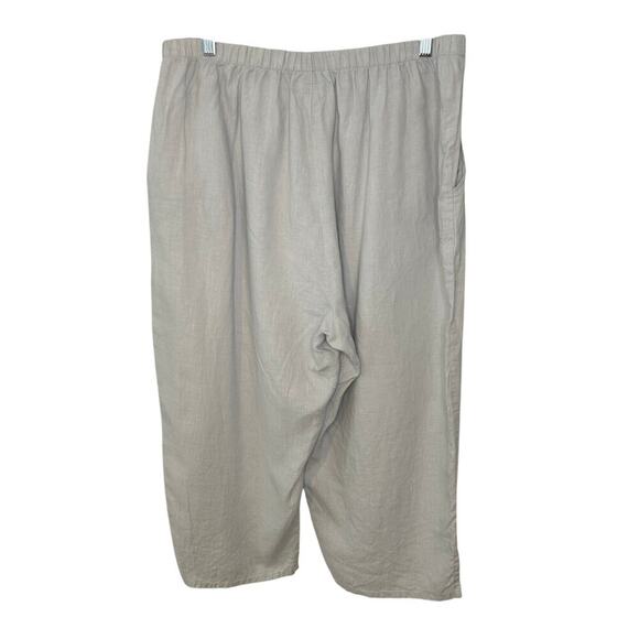 Flax light gray pull on wide leg cropped 100% linen pants with pockets size L - Picture 3 of 6